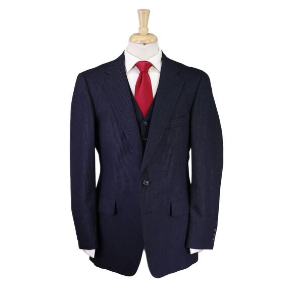Barneys New York Mens Vintage Navy Blue Pinstripe Wool Fleece 3-Piece Suit 38R - Picture 1 of 10